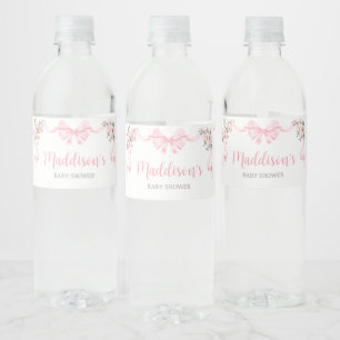 Pink Coquette Bow Floral Baby Shower Water Bottle Label