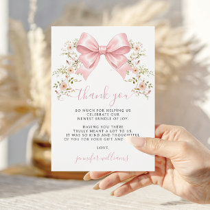 Pink Coquette Bow Floral Preppy Baby Girl Shower Thank You Card