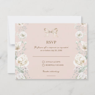 Pink Coquette Bow Floral Wedding RSVP Card