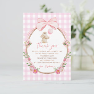 Pink Coquette Bow Gingham Bunny Thank You Card