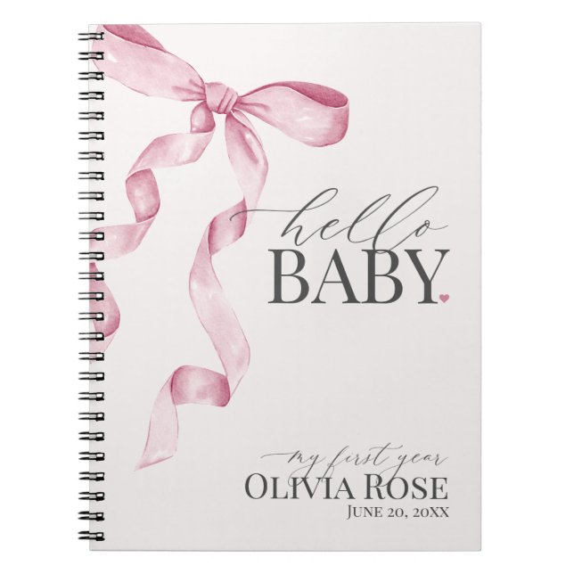 Pink Coquette Bow Girl Baby Gift My First Year Notebook (Front)