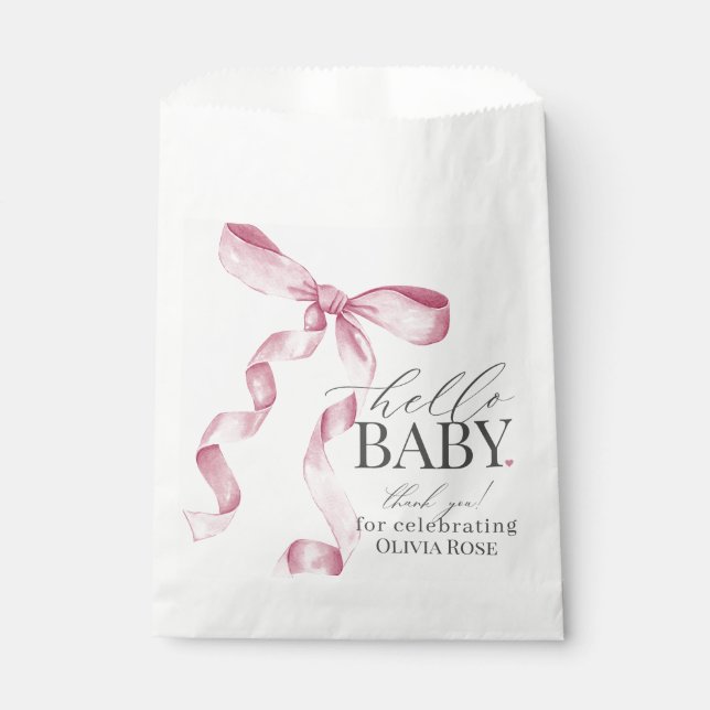 Pink Coquette Bow Girl Baby Shower Dessert  Favour Bags (Front)