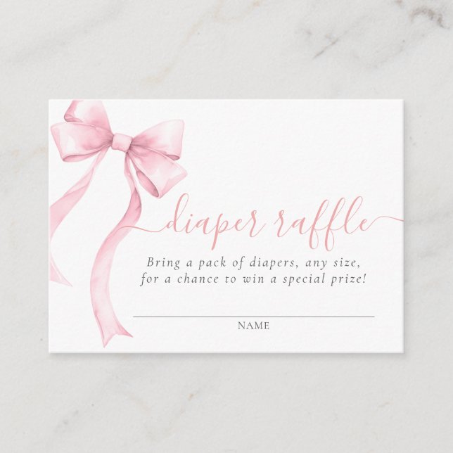 Pink Coquette Bow Girl Baby Shower Diaper Raffle Enclosure Card (Front)