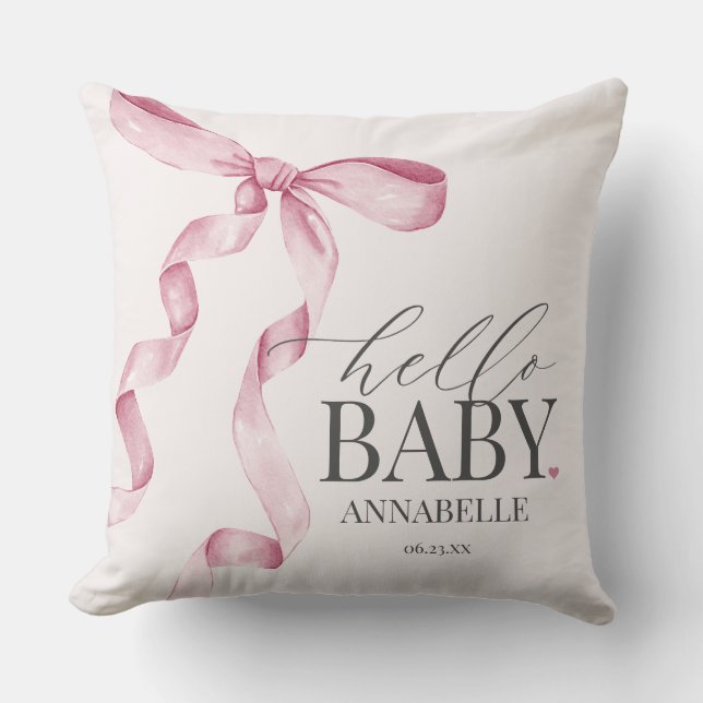 Pink Coquette Bow Girl Baby Shower Gift Cushion (Front)