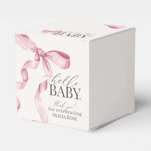 Pink Coquette Bow Girl Baby Shower Gift Favour Box (Front Side)