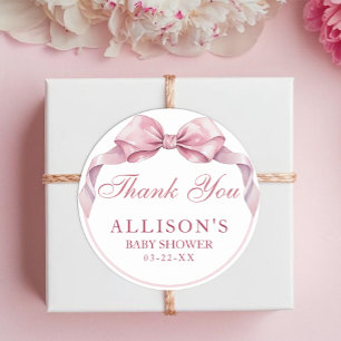 Pink Coquette Bow Girl Baby Shower Thank You  Classic Round Sticker