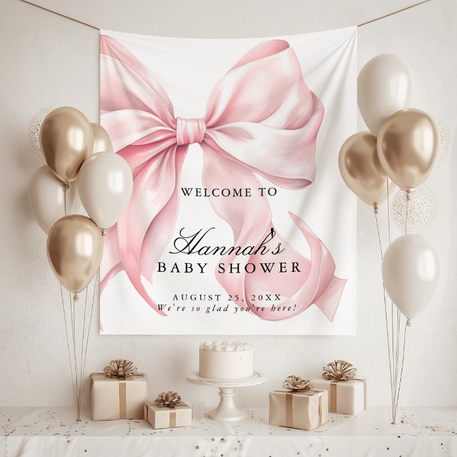 Pink Coquette Bow Girl Baby Shower Welcome Sign Tapestry (Creator Uploaded)