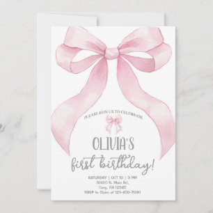 Pink coquette bow girl birthday invitation invite.