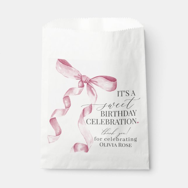 Pink Coquette Bow Girl Birthday Party Dessert  Favour Bags (Front)