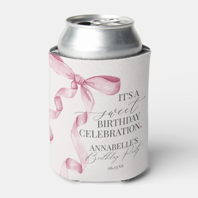 Pink Coquette Bow Girl Birthday Party Favours Can Cooler (Can Front)