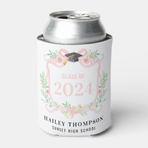 Pink Coquette Bow   Graduation Year Crest Can Cooler