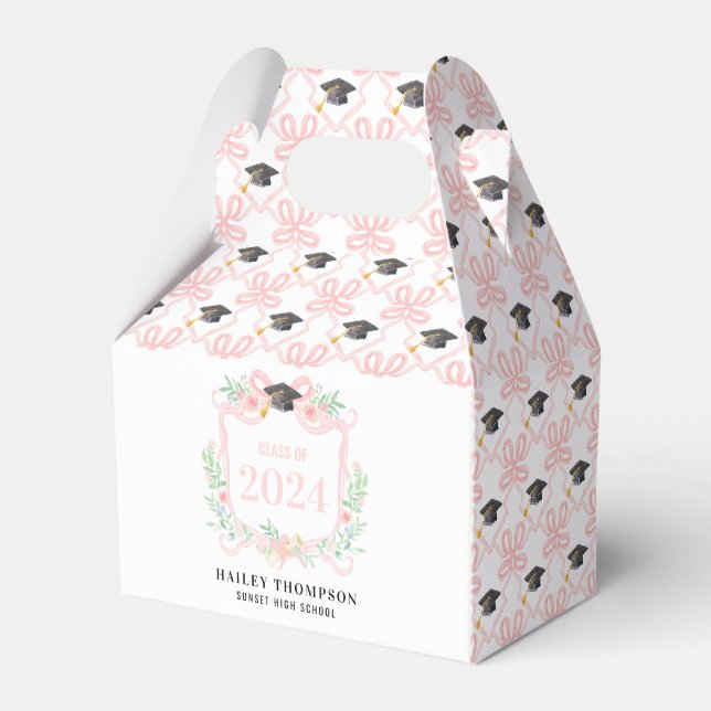 Pink Coquette Bow | Graduation Year Crest Favour Box (Front Side)
