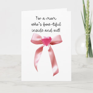 Pink Coquette Bow Heart Gem Mum Card