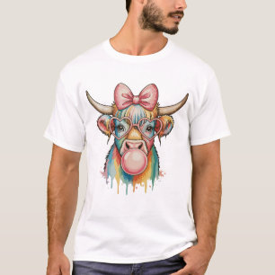 Pink Coquette Bow Highland Cow Bubblegum T-Shirt