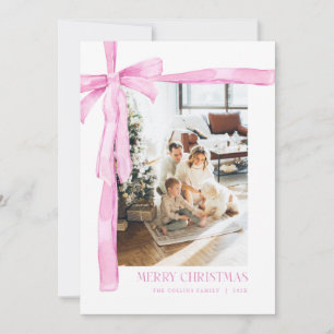 Pink Coquette Bow Holiday Photo Christmas Card