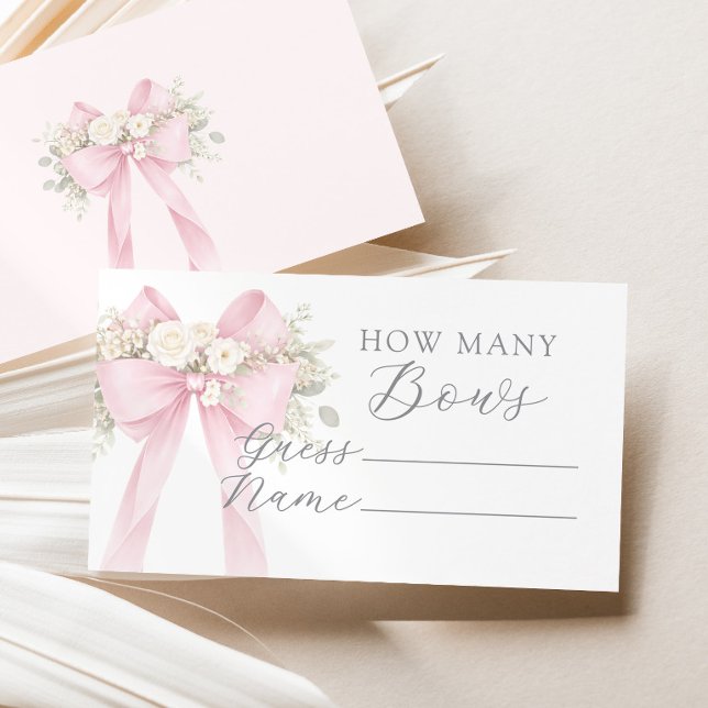 Pink Coquette Bow How Many Bows Baby shower game Enclosure Card (Creator Uploaded)