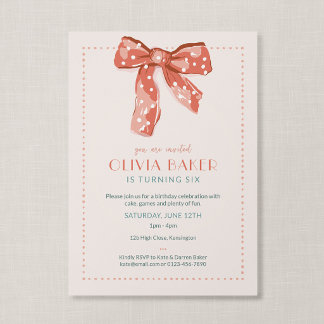 Pink Coquette Bow Kids Birthday Invitation