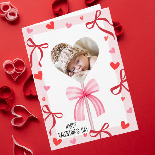 Pink Coquette Bow & Lollipop Photo,Valentine's Day Card