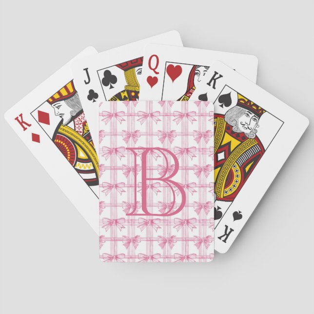 Pink Coquette Bow Monogram  Playing Cards (Back)