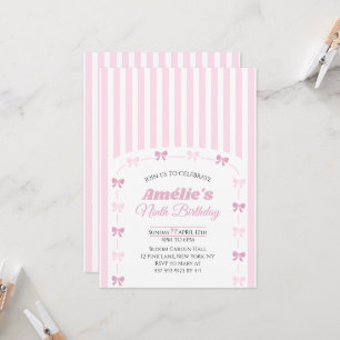Pink Coquette Bow Ninth Birthday Party  Invitation