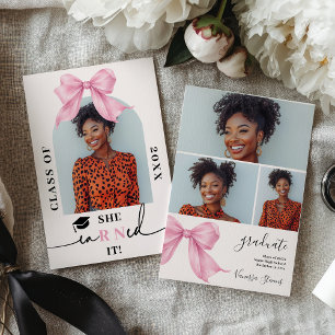 Pink Coquette Bow Nurse 4-Photo Graduation Invitation