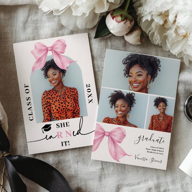 Pink Coquette Bow Nurse 4-Photo Graduation Invitation (Pink Coquette Bow Nurse 4-Photo Graduation Invitation)