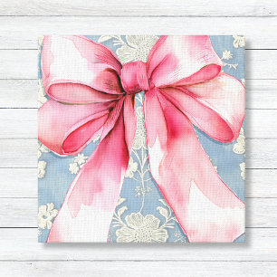 Pink Coquette Bow on Blue Ivory Lace Canvas Print