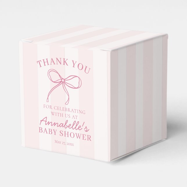 Pink Coquette Bow Pastel Baby Shower Dessert Favour Box (Front Side)