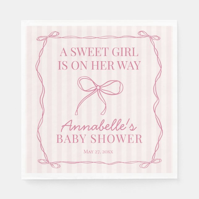 Pink Coquette Bow Pastel Baby Shower Dessert Napkin (Front)