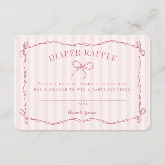 Pink Coquette Bow Pastel Baby Shower Diaper Raffle Enclosure Card (Front)