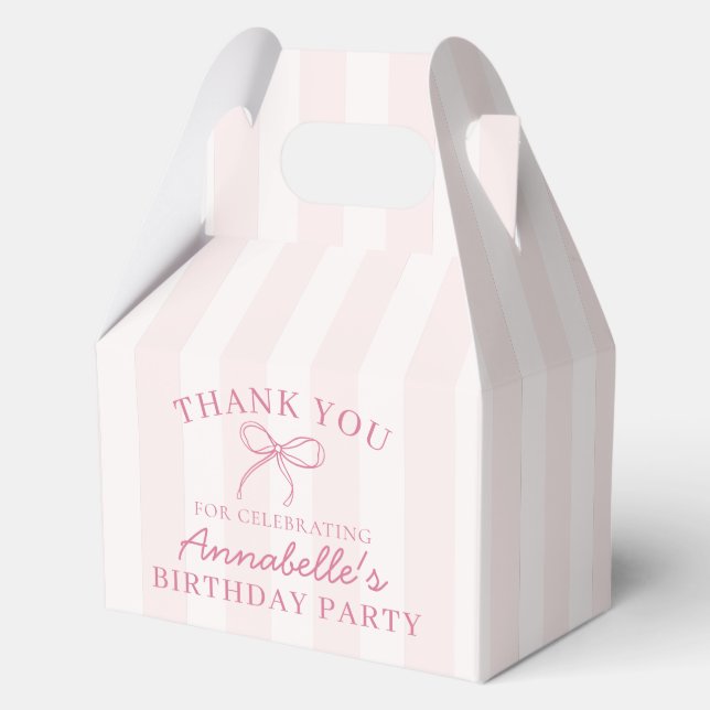 Pink Coquette Bow Pastel Birthday Party Dessert Favour Box (Front)