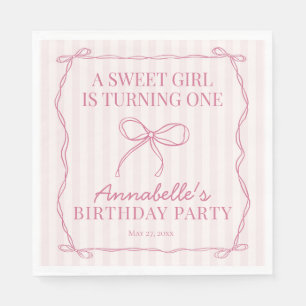 Pink Coquette Bow Pastel Birthday Party Dessert Napkin
