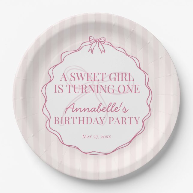 Pink Coquette Bow Pastel Birthday Party Paper Plate (Front)