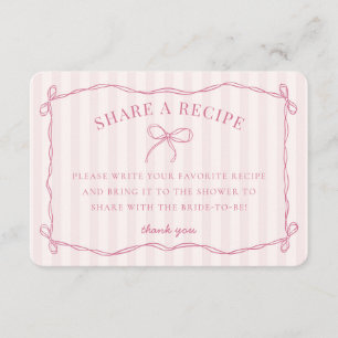 Pink Coquette Bow Pastel Bridal Share A Recipe Enclosure Card