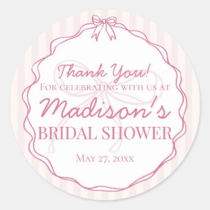 Pink Coquette Bow Pastel Bridal Shower Favor Classic Round Sticker