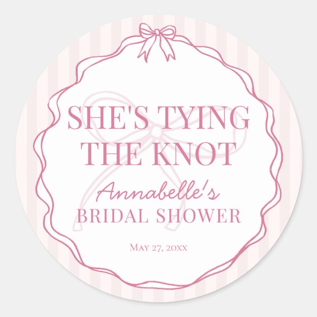 Pink Coquette Bow Pastel Bridal Shower Seal (Front)
