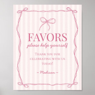Pink Coquette Bow Pastel Favors Sign
