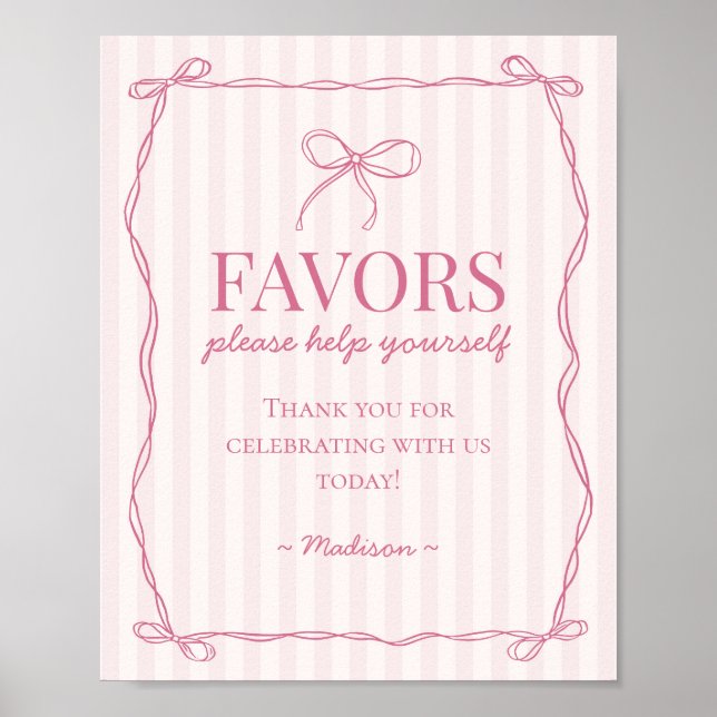 Pink Coquette Bow Pastel Favours Sign (Front)