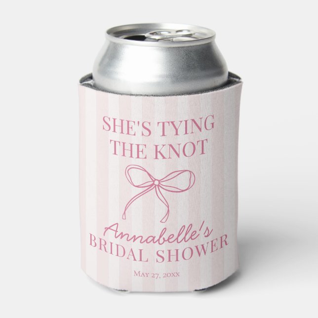 Pink Coquette Bow Pastel Knot Bridal Shower Favour Can Cooler (Can Front)