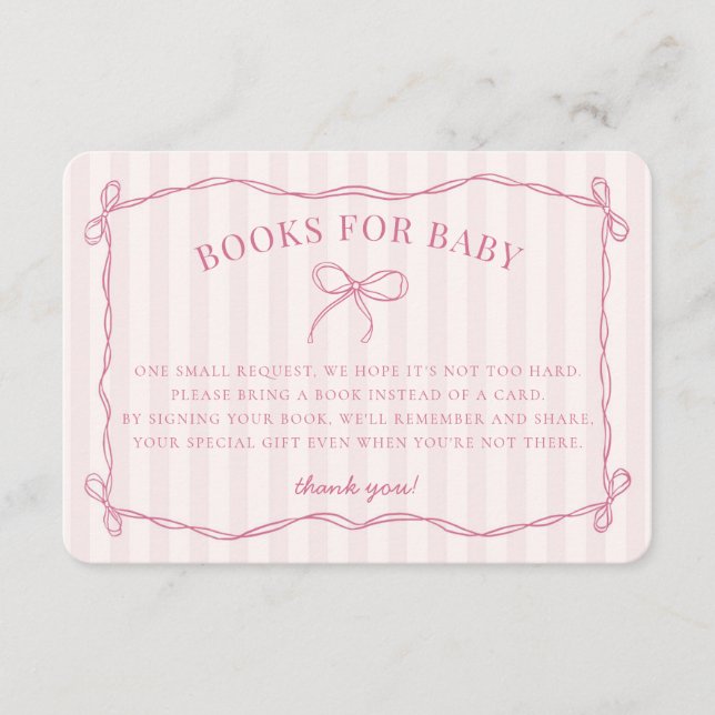 Pink Coquette Bow Pastel Shower Books for Baby Enclosure Card (Front)