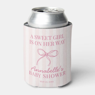 Pink Coquette Bow Pastel Striped Baby Shower Favor Can Cooler