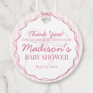 Pink Coquette Bow Pastel Striped Baby Shower Favour Tags