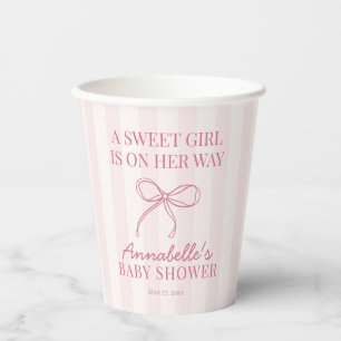 Pink Coquette Bow Pastel Striped Baby Shower Paper Cups