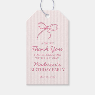 Pink Coquette Bow Pastel Striped Birthday Favour Gift Tags