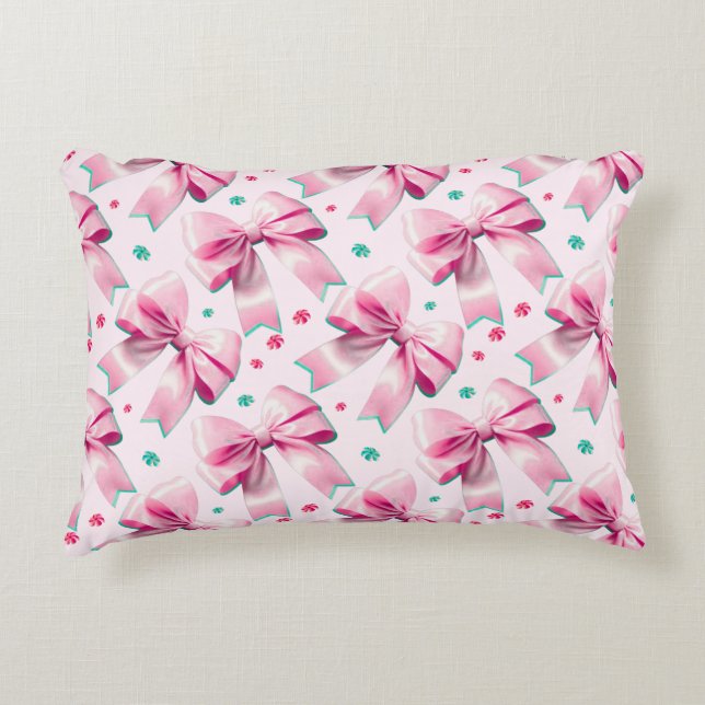 Pink Coquette Bow Pattern Decorative Cushion (Front)