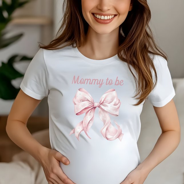 Pink Coquette Bow & Pearls Mummy to be T-Shirt (Mommy to be Coquette Pink Bow Tshirt)