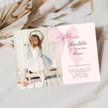 Pink Coquette Bow Photo Birthday Invitation