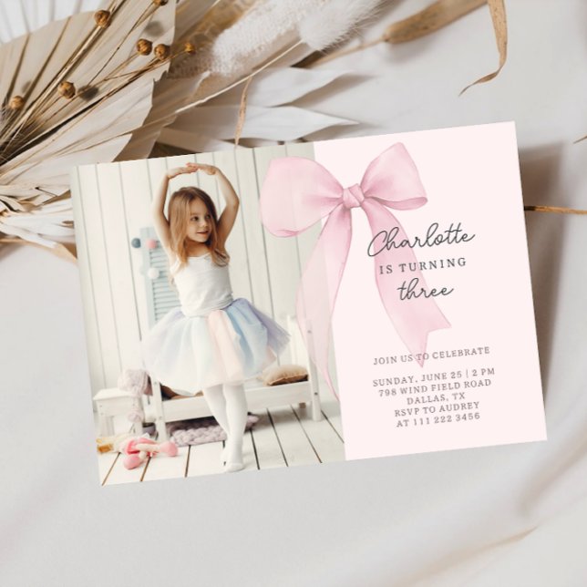 Pink Coquette Bow Photo Birthday Invitation (Creator Uploaded)