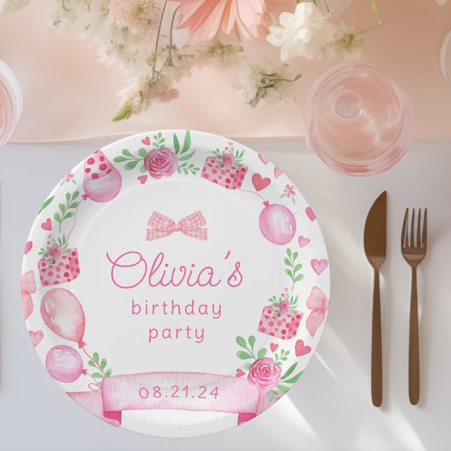 Pink Coquette Bow Preppy Girl Birthday Paper Plate (birthday bow pink coquette paper plate)