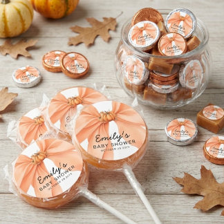 Pink Coquette Bow Pumpkin Baby Shower Favour Classic Round Sticker